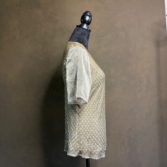 Anne Weyburn Beaded Top Embellished Scoop Neck Gold Polyester Sheer Size 14/42 - Picture 2 of 11
